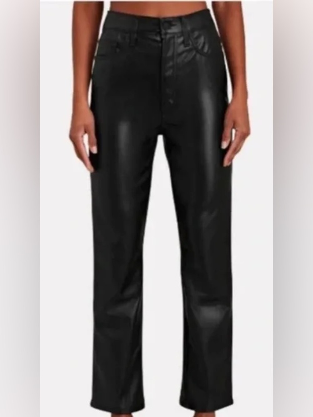 Mother Size 27 High Waisted Rider Ankle Black Faux Leather Straight-Leg Pants